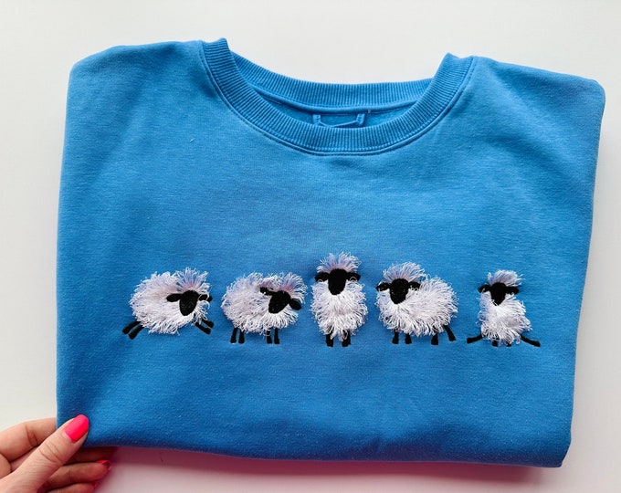 Fuzzy Sheep Lamb SET of 5 types and 5 sheep in row fringed machine embroidery designs Farm Shirt Sweatshirt embroidery Funny Animal Sweater