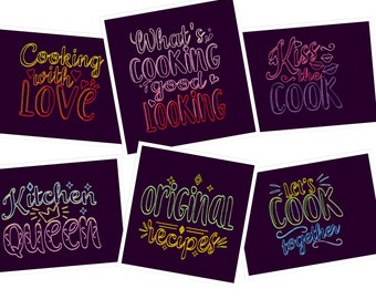 Kitchen lovely quotes - 6 designs pack, machine embroidery designs - 4x4 5x7 - kitchen towels embroidery collection Cooking with love!