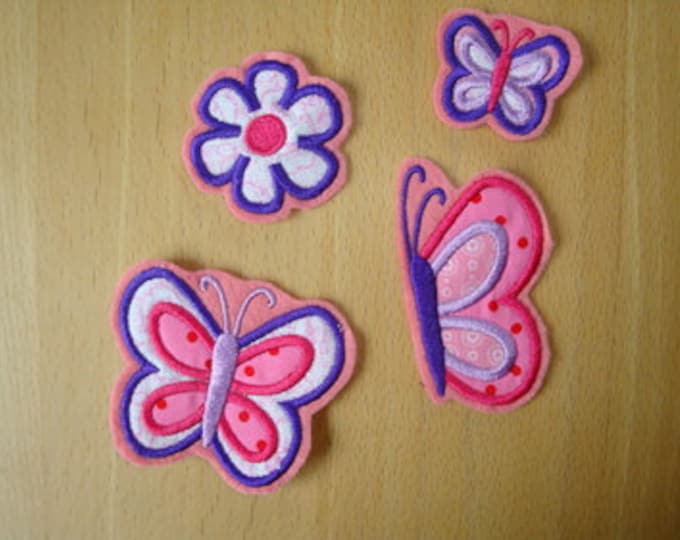 Butterflies and flowers - machine embroidery applique design, file - 4x4 INSTANT DOWNLOAD