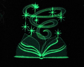 Magic glow book / Glow in the dark special designed machine embroidery / sizes 4x4 and 5x7 / file  Book of Shadows embroidery artapli