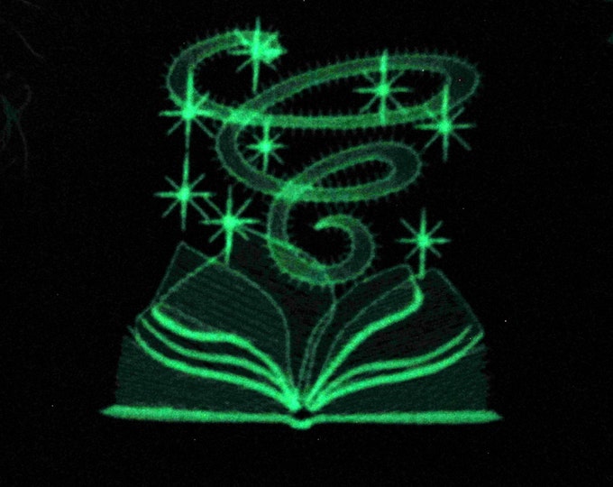 Magic glow book / Glow in the dark special designed machine embroidery / sizes 4x4 and 5x7 / file  Book of Shadows embroidery artapli