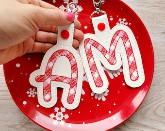 Big Candy Key fob snap tab Gingham Tartan Monogram letters A-Z and numbers 1-9 in the hoop ITH keychain bag tag machine embroidery designs