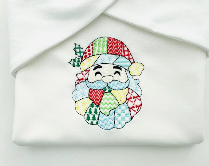 Patchwork Santa Christmas patterned Santa outline machine embroidery designs many sizes 4 up to 8 inch awesome folk Christmas farm design