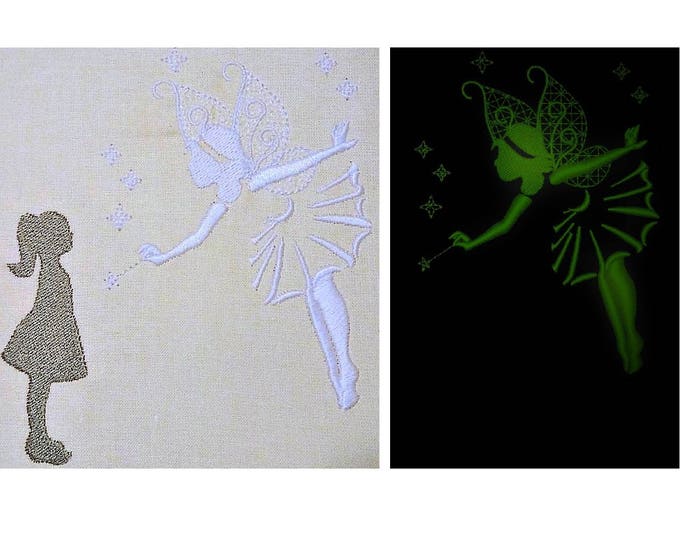 Imaginary Fairy / Glow in the dark special designed machine embroidery / sizes 4x4 and 5x7 / file INSTANT DOWNLOAD