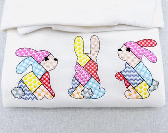 Patchwork Bunny SET of 3 cute patterned Bunny animal outline kids baby girls boys machine embroidery designs many sizes 3.5 up to 8 inch
