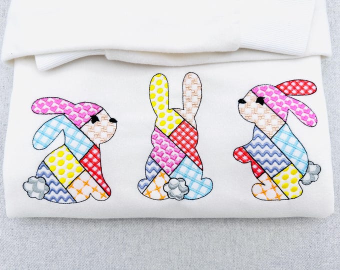 Patchwork Bunny SET of 3 cute patterned Bunny animal outline kids baby girls boys machine embroidery designs many sizes 3.5 up to 8 inch