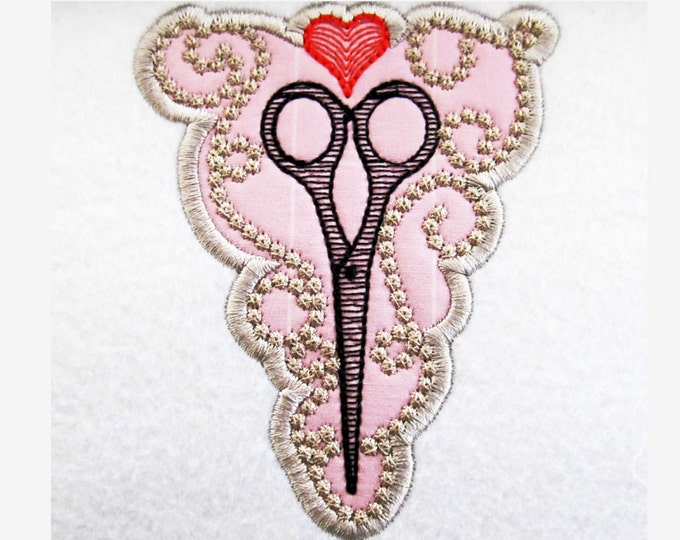 hairstylist love applique patch embroidery design 4x4, 5x7