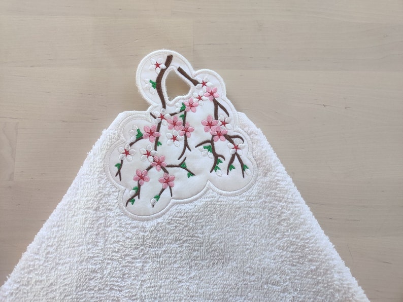 Cherry blossom floral flowers branch towel hanging hole towel topper In The Hoop machine embroidery design ITH project Towel topper hanger image 2