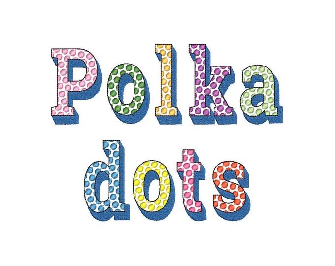 Polka Dot Shadow Font patterned Alphabet letters numbers punctuation Dotted Font machine embroidery designs shadowed monogram many sizes