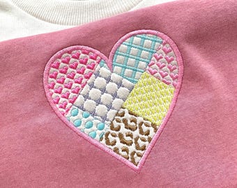 Patchwork Heart Valentine patterned Heart Applique machine embroidery designs sweet home pillow kitchen towel embroidery sizes 3 up to 5.5in