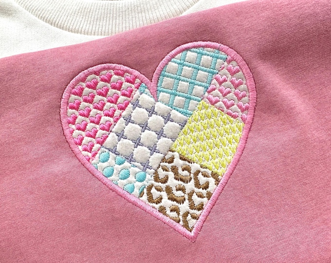Patchwork Heart Valentine patterned Heart Applique machine embroidery designs sweet home pillow kitchen towel embroidery sizes 3 up to 5.5in