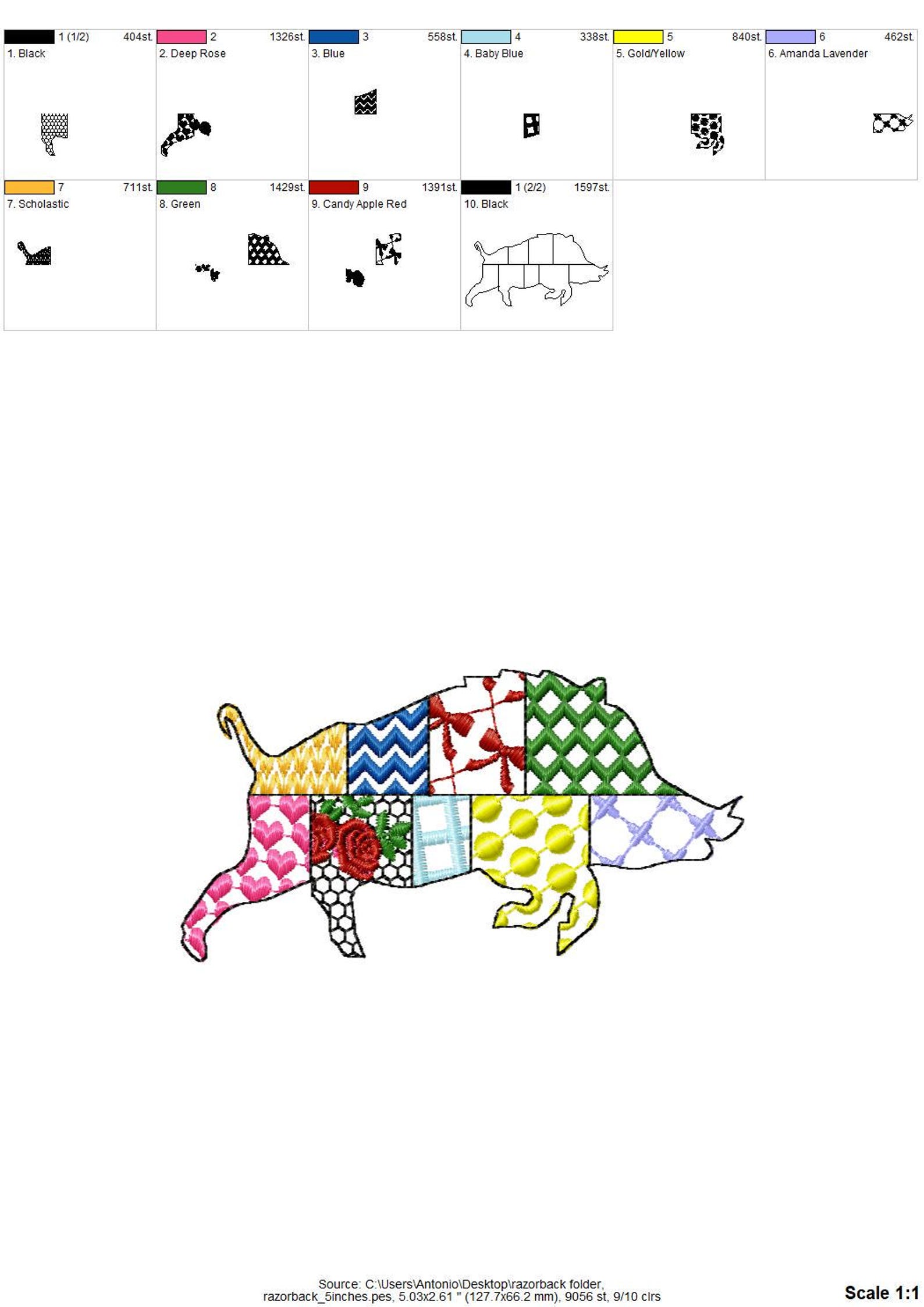 Simple Razorback Outline Patchwork Razorback Patterned Wild Pig Boar Hog Silhouette Machine ...
