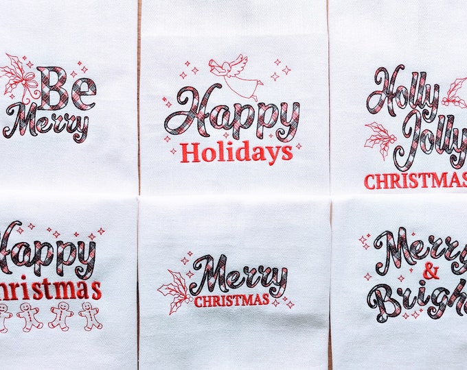 Light Pack 2 Happy Merry Christmas Holidays Kitchen dish towel quotes SET of 6 pcs machine embroidery designs for hoop 4x4, 5x7, 6x10