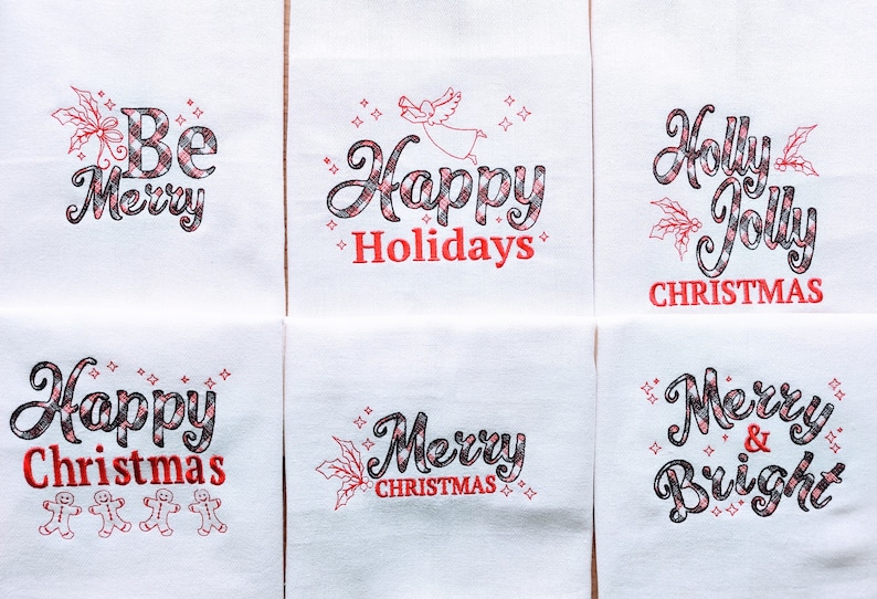 Light Stitch Pack 2 Happy Merry Christmas Holidays Kitchen dish towel quotes SET of 6 pcs machine embroidery designs for hoop 4x4, 5x7, 6x10 by Artapli embroidery formats PES HUS JEF EXP DFST VIP VP3 XXX instant download