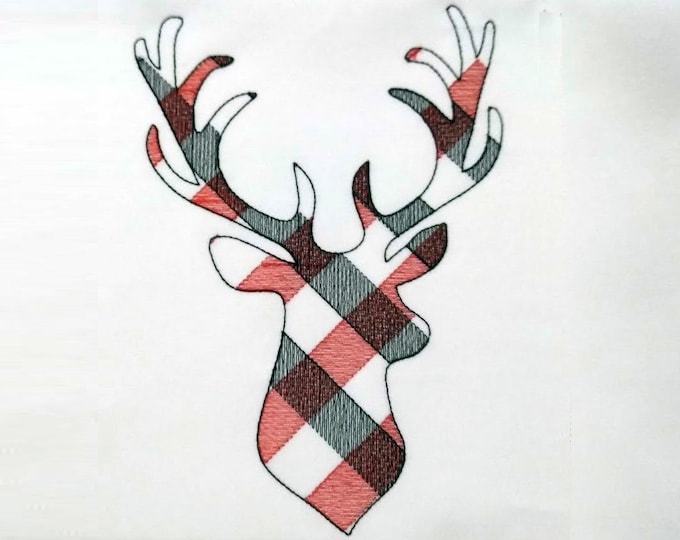 Plaid gingham Deer Silhouette  - Machine embroidery designs - 4, 5, 6 and 7 inches  INSTANT DOWNLOAD