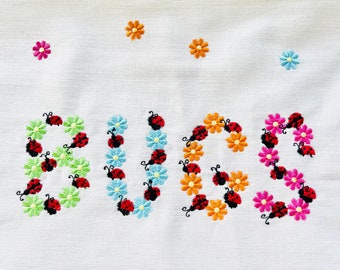 Ladybug daisies Country Floral Font whole entire alphabet garden flag bug flower monogram Floral Font machine embroidery designs summer kids