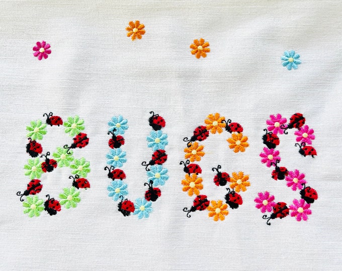 Ladybug daisies Country Floral Font whole entire alphabet garden flag bug flower monogram Floral Font machine embroidery designs summer kids