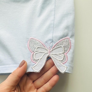 Small Butterfly Wings side Bow double 2 layers Applique machine embroidery designs heirloom ribbon small sizes 4 and 5 inches sweatshirt bow