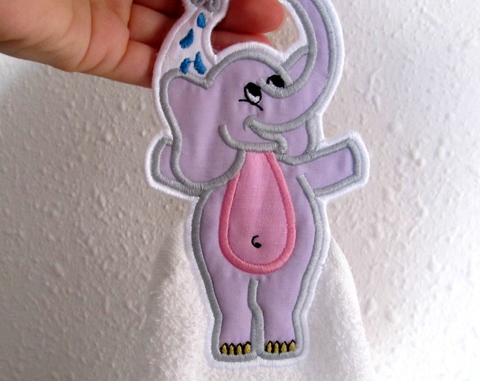 Elephant - towel hanging hole - "In The Hoop" machine embroidery design, ITH project, for hoop 5x7  INSTANT DOWNLOAD