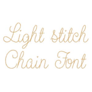 Ponto leve Corrente FONTE script cursivo Fonte alfabeto máquina de bordado desenhos muitos tamanhos 1 a 4,6 polegadas letras números e pontuação, BX