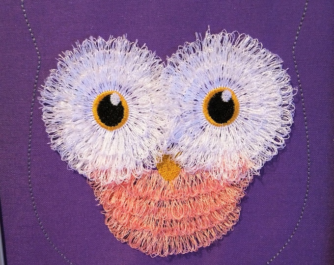 Owl Fringed Fluffy owl head applique machine embroidery designs for hoop 4x4, 5x7, cute fluffy feather effect playful kids applique design