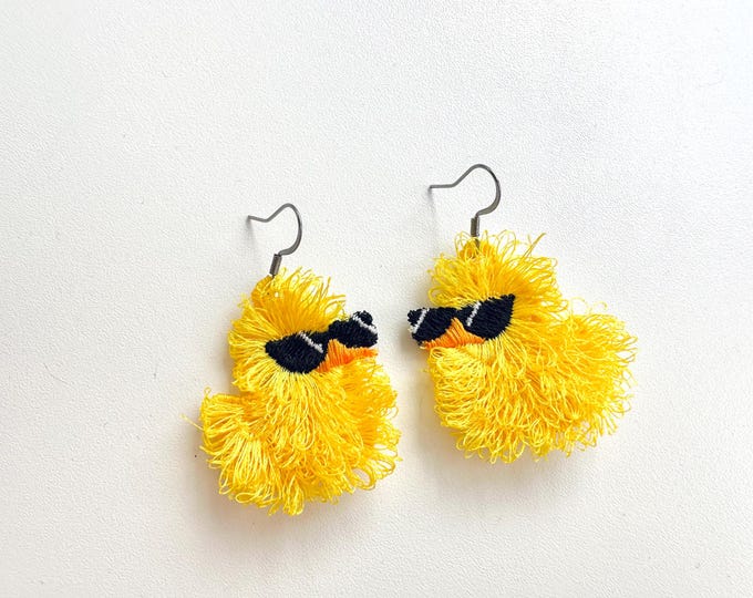 Summer Beach Rubber Duck Sunglasses fringed girls pretty earrings charm in the hoop FSL freestanding lace machine embroidery designs ITH