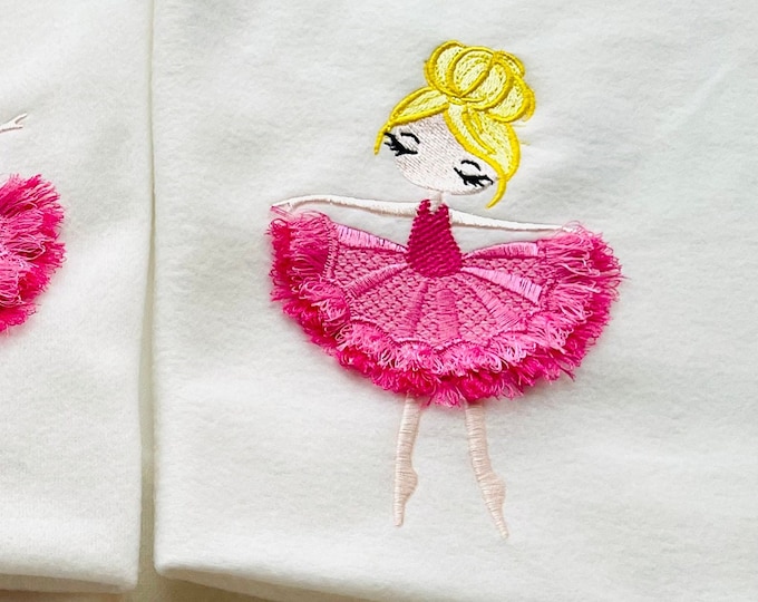 Fringed fluffy chenille ballerina dancer machine embroidery designs for hoop 4x4 and 5x7 fringe fluffy girl skirt tutu Single Ballerina girl