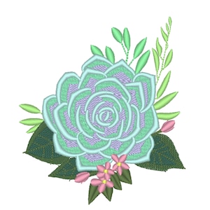 Sukkulenten Blumenstrauß Blumenmuster Maschinenstickerei Designs verschiedene Größen Sukkulenten Kaktus Pflanze kleine Blüte Blüte Stickerei