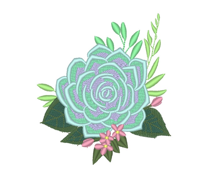 Succulent Bouquet flowers floral composition machine embroidery designs assorted sizes succulent cactus plant wee blossom bloom embroidery