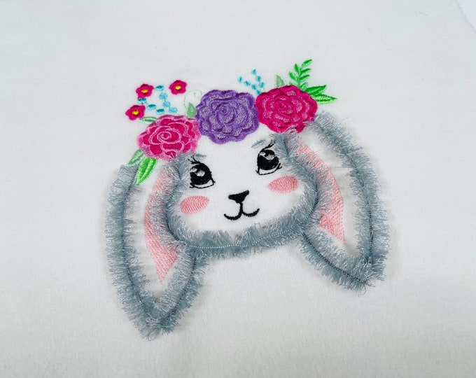 Fluffy Easter Peeking Bunny machine embroidery designs chenille cute fringed Bunny fringe in the hoop ITH project sizes 4, 5, 6, 7 inches
