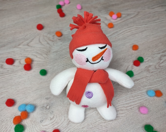 Snowman ITH embroidery kids soft toy doll In The Hoop machine embroidery designs super simple ITH project winter holiday Christmas gift idea