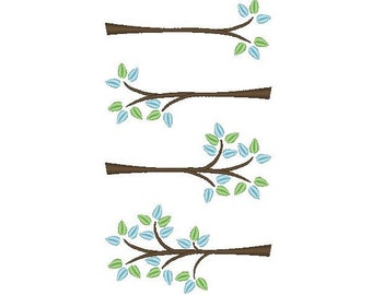 Tree branch 4 types machine embroidery designs fill stitch multiple sizes for hoop 4x4 and 5x7 woodland branches with leaves, leaf branch