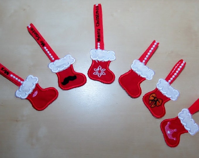 Cute Christmas Stockings banners/key-holders set - machine embroider designs - ITH (in the hoop) INSTANT DOWNLOAD