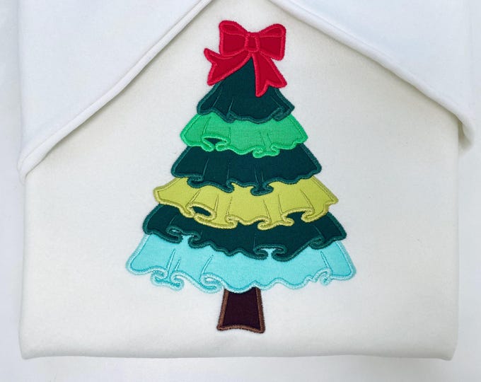 Big Classic Ruffle Christmas Tree with Bow Applique machine embroidery designs sizes 6 up to 9 inch awesome Holiday Pine Tree quick design