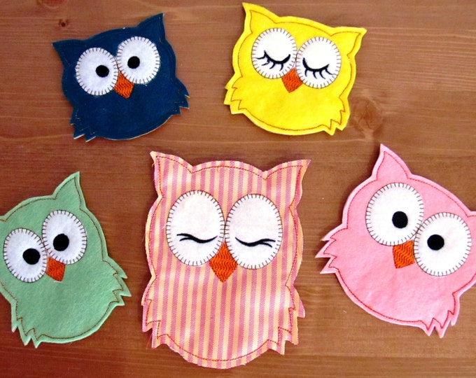 Cute Owls Set of 4 types Easy In The Hoop Machine Embroidery designs ITH project for hoop 4x4, 5x7 owl ornament feltie patch design
