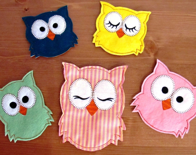 Cute Owls Set of 4 types Easy In The Hoop Machine Embroidery designs ITH project for hoop 4x4, 5x7 owl ornament feltie patch design