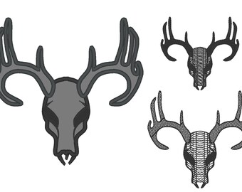 Deer Buck Skull astas diseños de bordado de máquinas, apliques y diseños de puntadas de relleno para aro 4x4, 5x7, 6x10 tamaños variados descarga instantánea