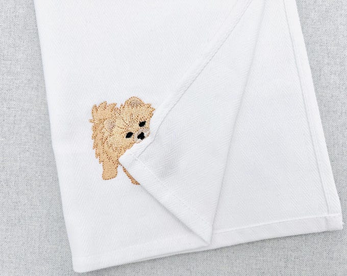 Cute playing Spitz Puppy Dog Mama kitchen dish towel pet animal kids machine embroidery designs ITH in the hoop Volpino Italiano Pomeranian