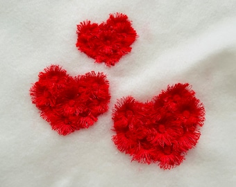 Extra Fluffy Valentine heart chenille awesome hearts Fringed Heart fringe ITH in the hoop machine embroidery design sizes 1.5, 2, 2. 5"