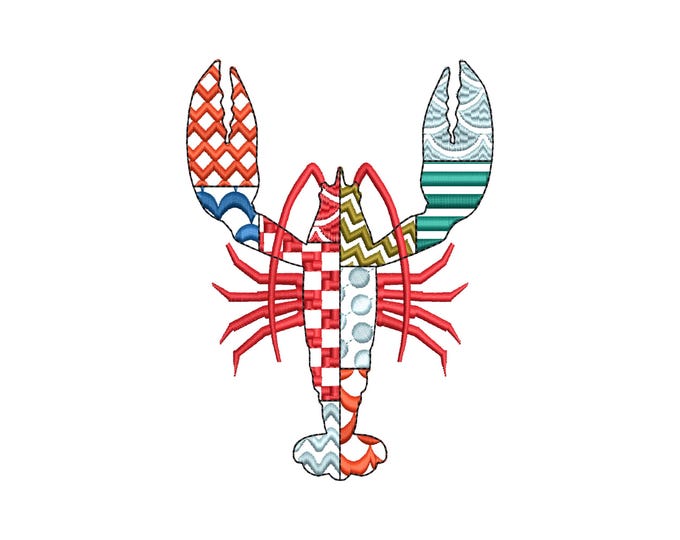 Patchwork Lobster Crawfish patterned sea ocean fish outline boy machine embroidery designs sizes 4 up to 8 in kids boys t-shirt design