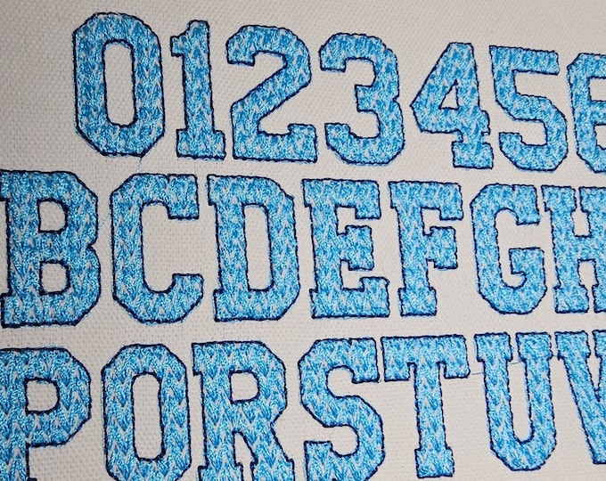 Knitted effect light stitch Knit Sport Font Varsity College Font alphabet monogram letters & numbers machine embroidery designs up to 3.3 in