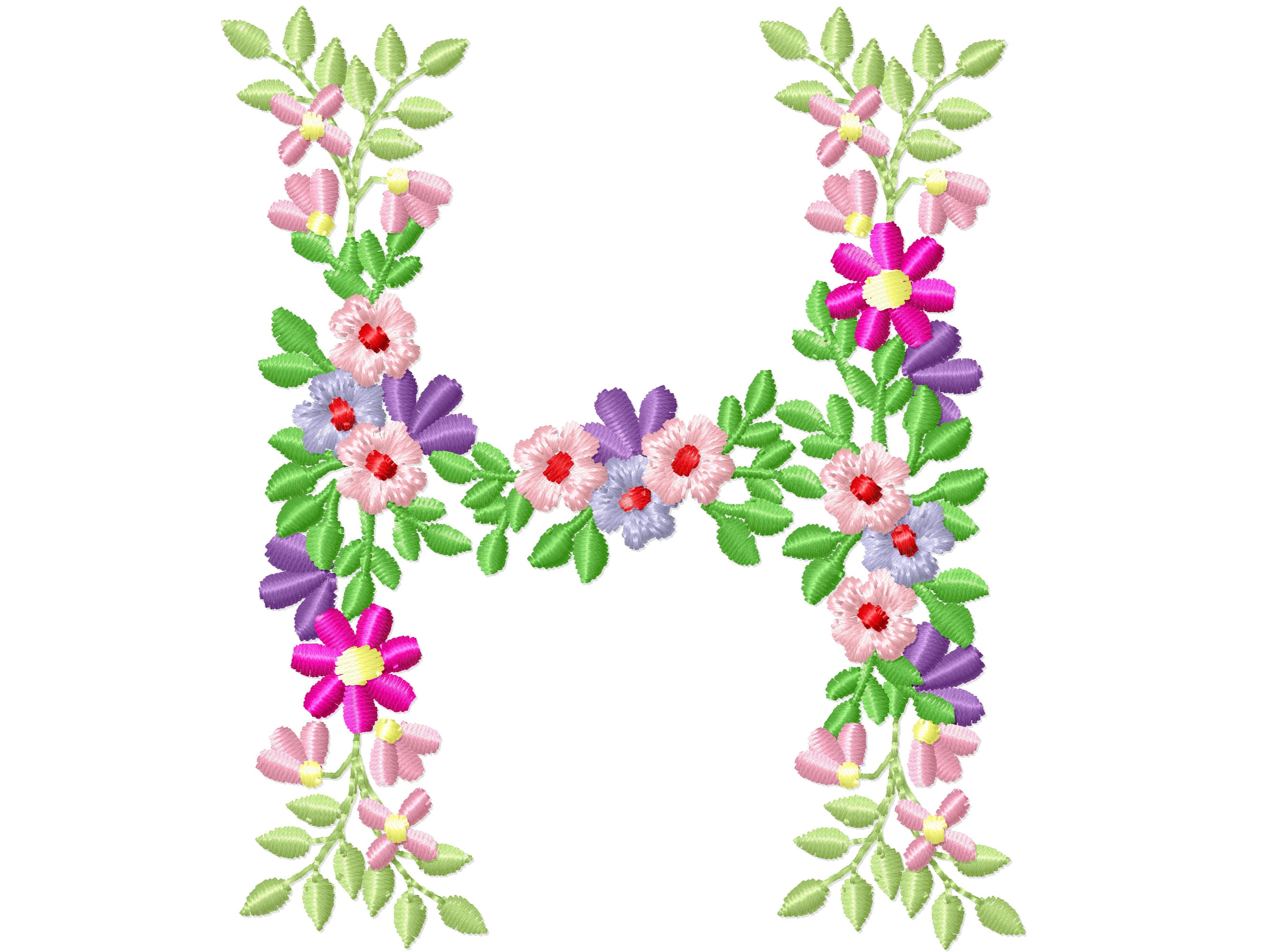 Country Floral letter M garden flag monogram flowers flower flowered Font  machine embroidery designs monogram M only 3,5, 4, 5, 6, 7, 8 in