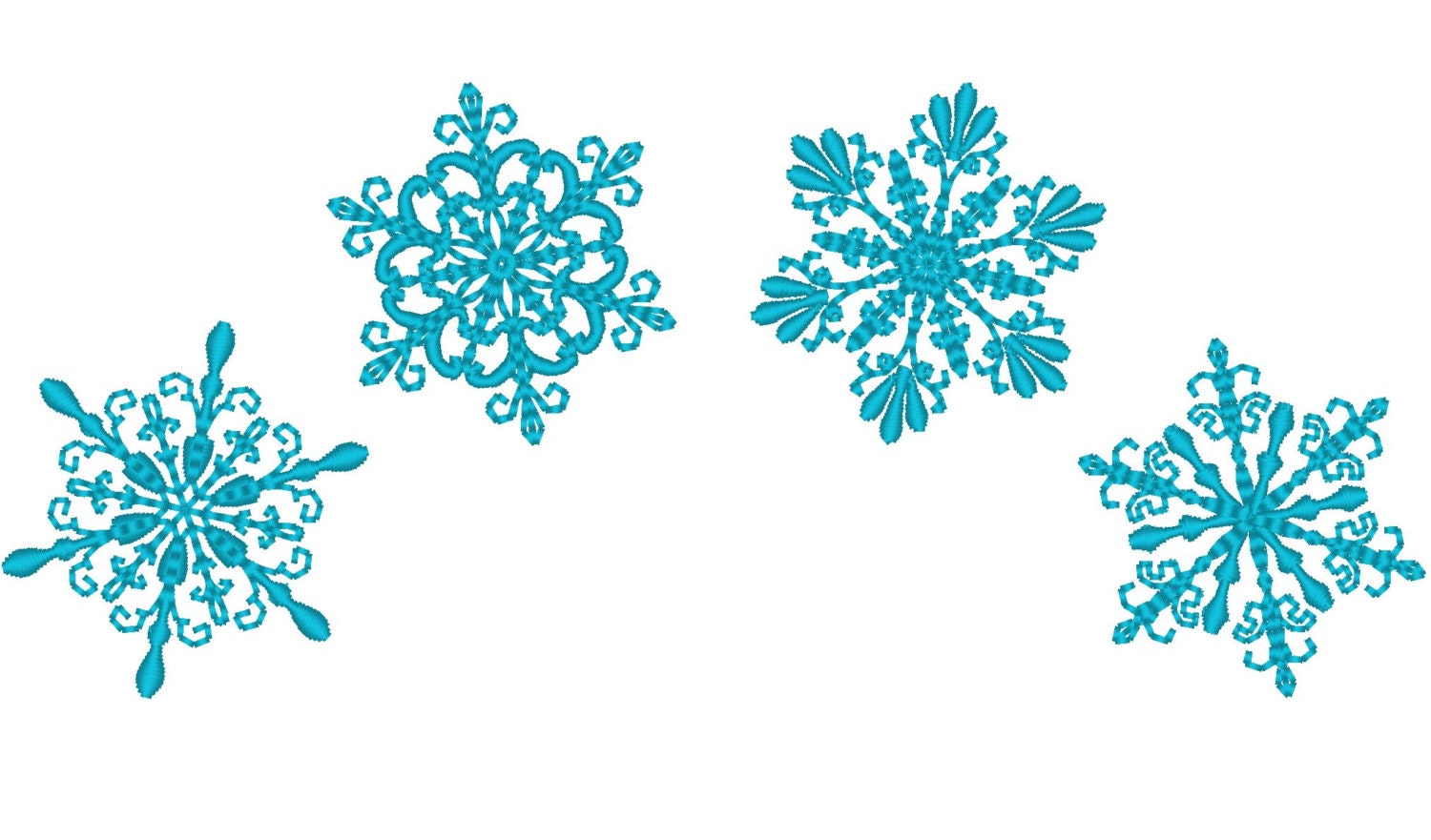 Swirl mini snowflakes SET of 4, winter snowflake 4 types, swirl and curl  frozen Christmas snow machine embroidery designs assorted sizes