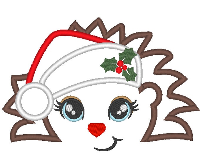Christmas hedgehog, hedgehog, Santa hat hedgehog Christmas applique machine embroidery designs hedgehog applique embroidery face