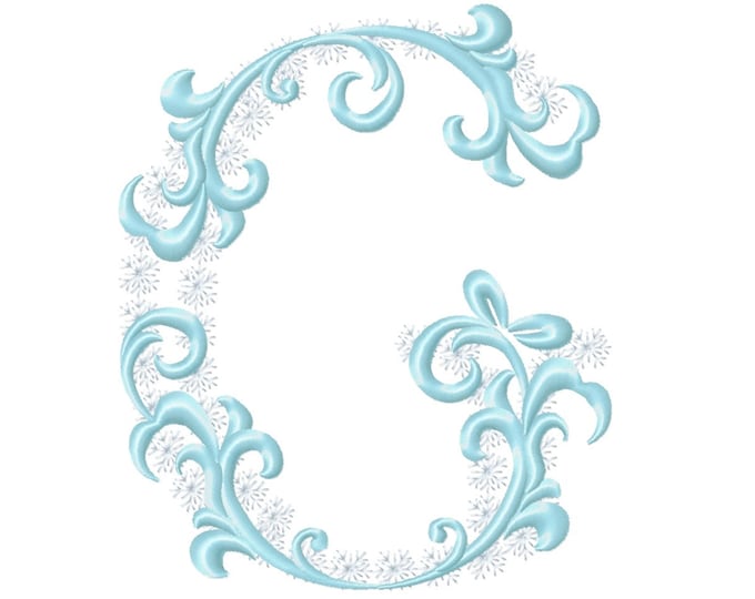 Frozen snow Christmas Individual letter G garden flag monogram snowflakes Font machine embroidery design 3, 4, 5, 6, 7, 8 in