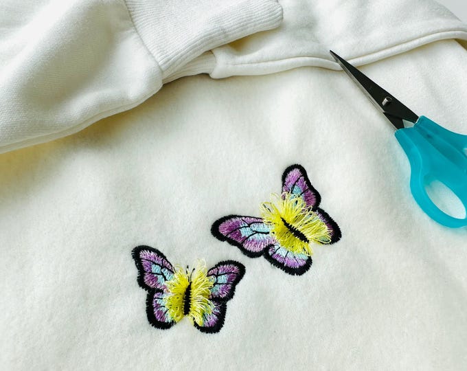 Mini Butterfly fringed fluffy Wings machine embroidery designs fur chenille fringe in the hoop summer kids baby add-on sizes 1.4 up to 2.5in