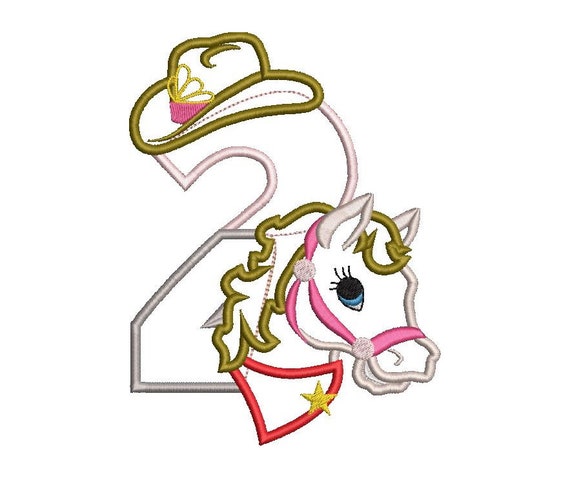 カウガールの誕生日の数字2 TWO、数字2のみファームガールの馬の機械
