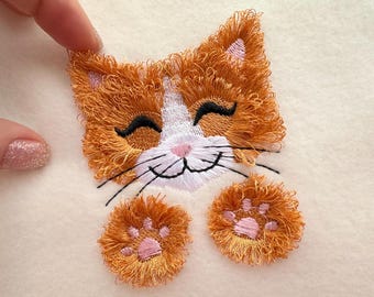 Cute little fluffy Kitty Cat Kitten fringed fluffy Paws fringe fur in the hoop machine embroidery designs baby kids mini sizes 3, 3.5, 4in