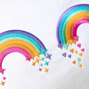 Cute Rainbows set of two Rainbow with falling stars and Rainbow with falling hearts rainbow machine embroidery designs size 3.5, 4, 5 inches image 5