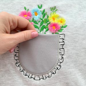 Awesome fringed fluffy Flowers in Ruffle Pocket kids girls outfit Pocket machine embroidery designs in the hoop ITH project genuine Pocket
